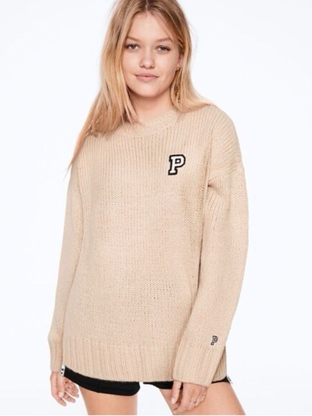 Victoria's Secret PINK Oatmeal Chunky Knit Boyfriend Sweater